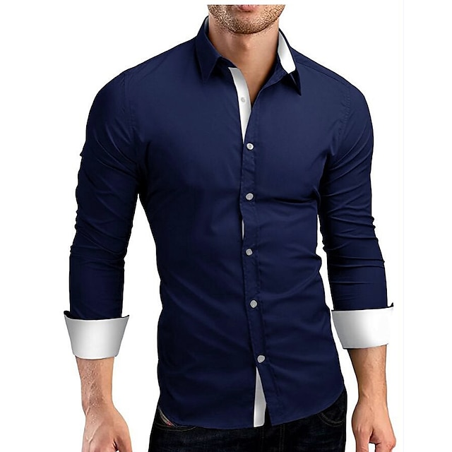 Mens Clothing Mens Shirts | Mens Shirt Collar Long Sleeve Tops Streetwear Black And White Sapphire Navy/casual shirts - LF26999