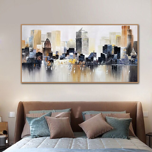 Home & Garden Wall Art | Mintura Handmade Oil Painting On Canvas Wall Art Decoration Modern Abstract City Landscape Picture For 