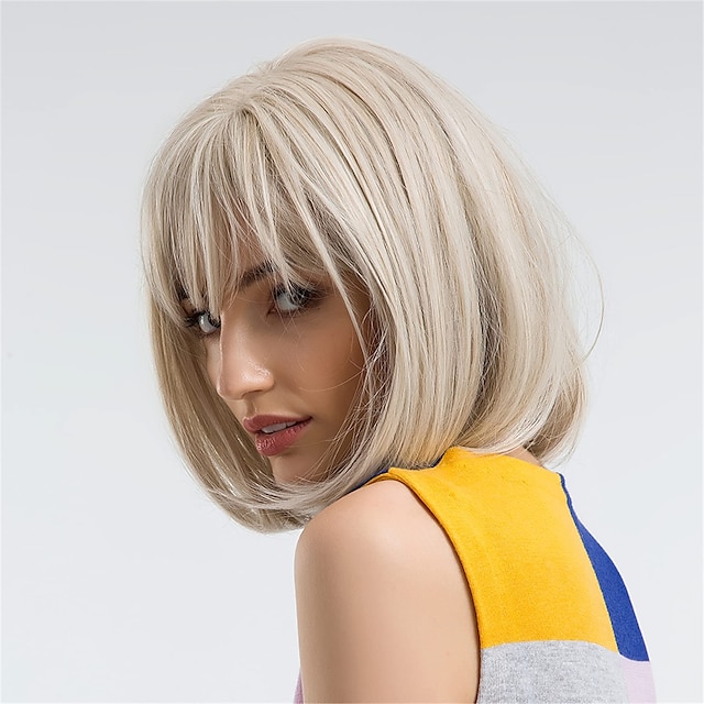 Beauty & Hair Wigs & Hair Pieces | Short Platinum Blonde Wigs for White Women Blonde Bob Wig with Bangs Synthetic Straight Cospl