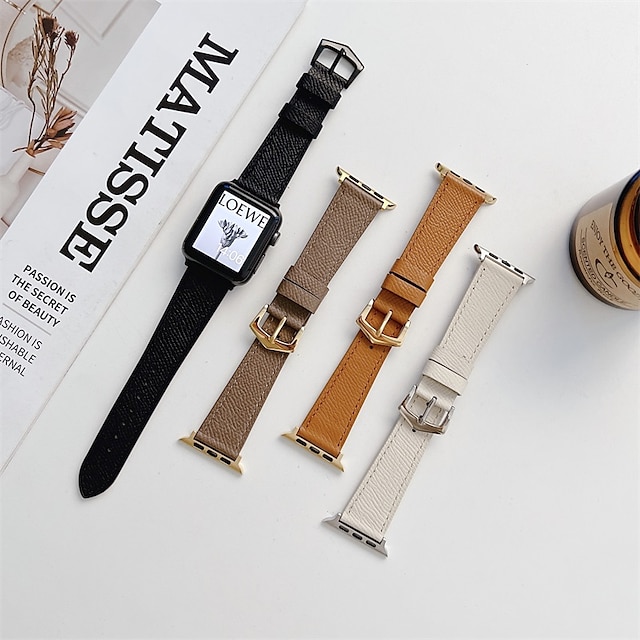 1 Pcs Smart Watch Band For Apple Iwatch Series 7 Se 6 5 4 3 2 1 Business Band Genuine Leather Business Solid Color Replacement Wrist Strap 38 40 41mm 42 44 45mm 22 13 99