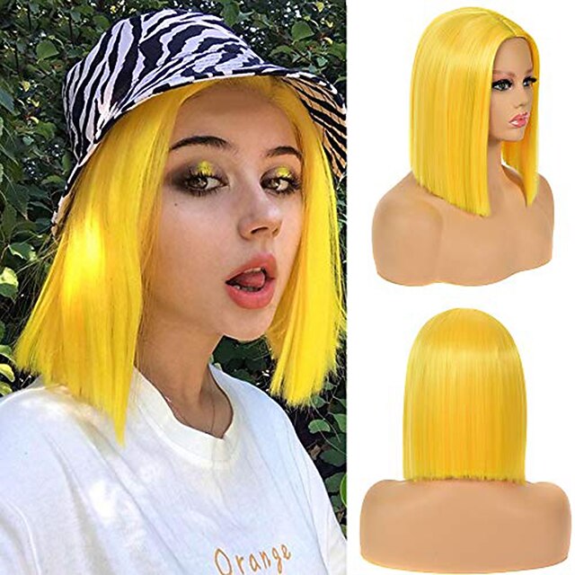 Yellow Wigs for Women 123 Natural Straight Middle Part Wig 12 Inch One