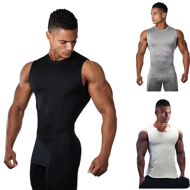  Men's Running Tank Top Compression Tank Top Sleeveless Base Layer Athletic Athleisure Breathable Soft Sweat wicking Gym Workout Running Active Training Sportswear Solid Colored White Black Gray