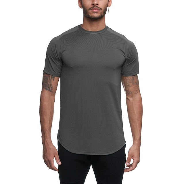 Sports & Outdoors Running, Jogging & Walking | Mens Crew Neck Yoga Top Summer Solid Color Dark Grey White Cotton Yoga Fitness Gy