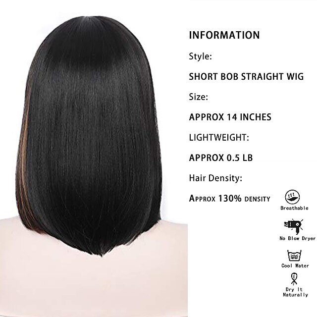 Beauty & Hair Wigs & Hair Pieces | Synthetic Wig Straight With Bangs Machine Made Wig Short A1 A2 A3 A4 A5 Synthetic Hair Womens