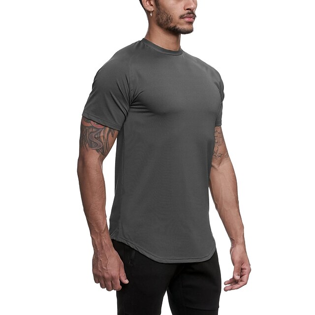 Sports & Outdoors Running, Jogging & Walking | Mens Crew Neck Yoga Top Summer Solid Color Dark Grey White Cotton Yoga Fitness Gy