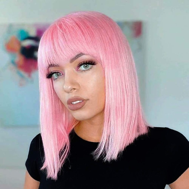 Beauty & Hair Wigs & Hair Pieces | Pink Wigs for Women Cosplay Costume Wig Straight Middle Part Wig Pink One Color Synthetic Hai