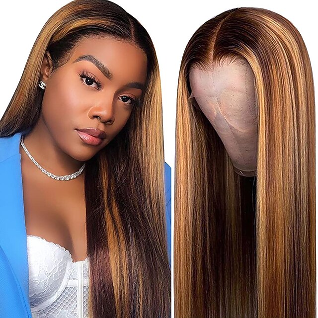 

Human Hair Lace Front Wig Brown Blonde Mixed Color Straight Virgin Brazilian Hair 13x4 Straight Colorful Lace Front Human Hair Wig Pre Plucked With Baby Hair For Black Women