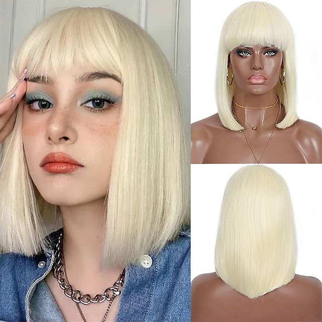 Beauty & Hair Wigs & Hair Pieces | Synthetic Wig Straight With Bangs Machine Made Wig Short A1 A2 A3 A4 A5 Synthetic Hair Womens