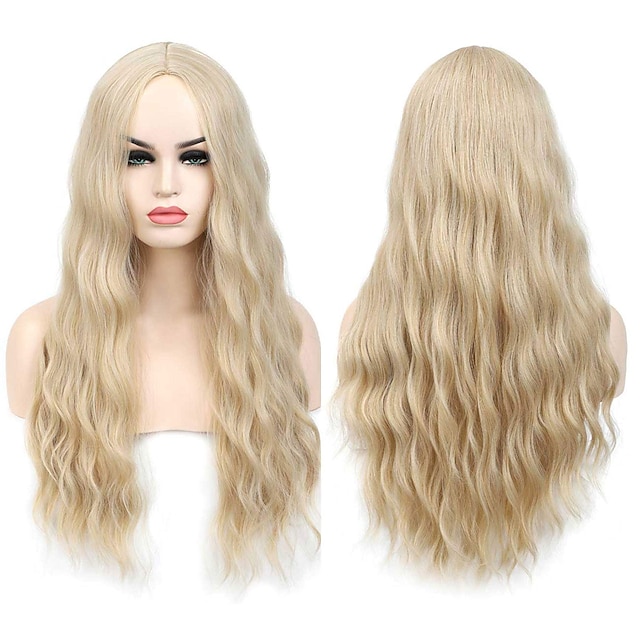 Beauty & Hair Wigs & Hair Pieces | 26 inches Blond 613 long Wavy Wig Middle Part Synthetic Halloween Party Cosplay Wig for Women