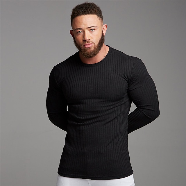  Men's Sweater Pullover Sweater Jumper Ribbed Knit Cropped Knitted Solid Color Crew Neck Basic Stylish Outdoor Daily Clothing Apparel Winter Fall Black Blue M L XL