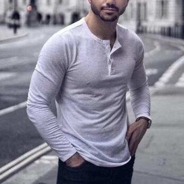 Men's Button T Shirt T Shirt Henley Shirt Long Sleeve Shirt Long Sleeve Henley Spring &  Fall Plain Fashion Lightweight Muscle Button-Down Vacation Casual Holiday White Top Tee for Men3