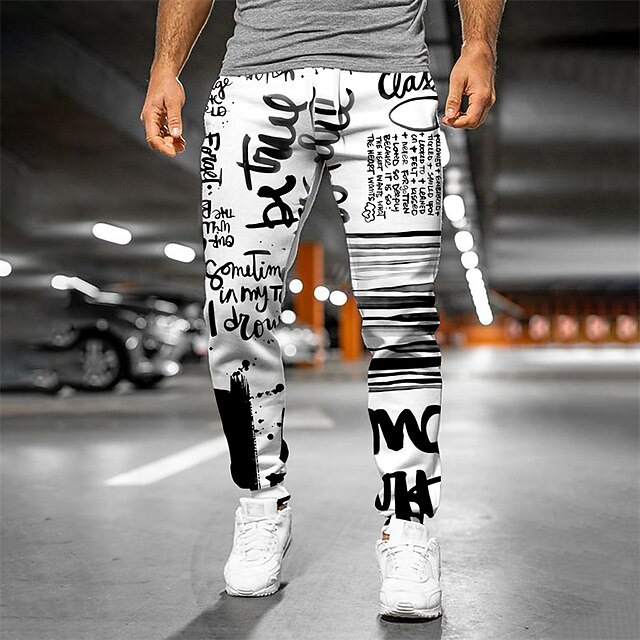 Men's Sweatpants Joggers Trousers Drawstring Side Pockets Elastic Waist Graphic Letter Outdoor Sports Full Length Casual Daily Designer Casual / Sporty Black / White Micro-elastic3