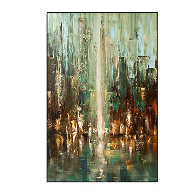 Home & Garden Wall Art | Oil Painting Handmade Hand Painted Wall Art Modern Abstract Night City Building Landscape Home Decorati