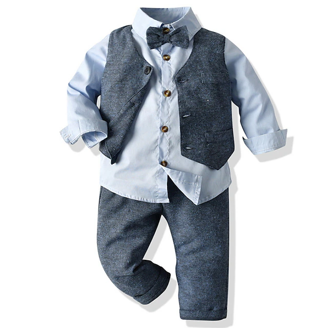 3 Pieces Ring Bearer Suit Boys Kids Suit Formal Suit Suit & Blazer Clothing Set Formal Party Basic Gentle Solid Color Bow Pink Light Blue Cotton 16