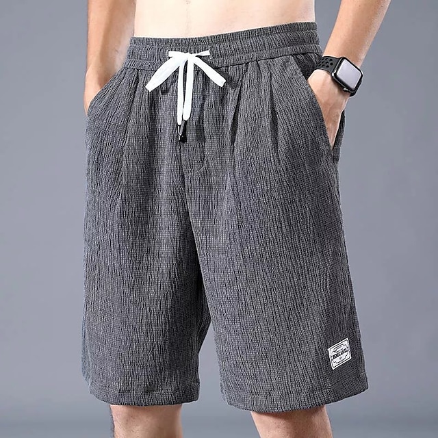 Men's Shorts Casual Shorts Drawstring Elastic Waist Straight Leg Solid ...