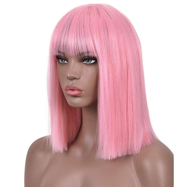 Beauty & Hair Wigs & Hair Pieces | Pink Wigs for Women Cosplay Costume Wig Straight Middle Part Wig Pink One Color Synthetic Hai