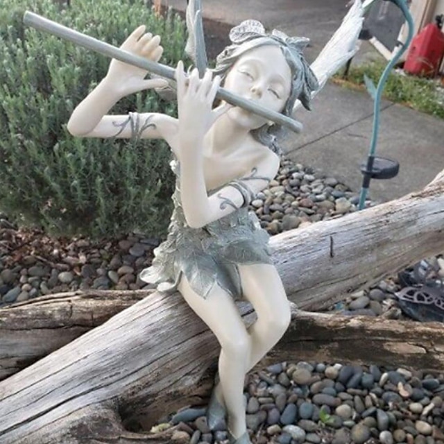  flaut de grădină statuie zână flori rășină artizanat amenajare peisagistică sculptură artă curte figurină ședință grădină ornament acasă decorare