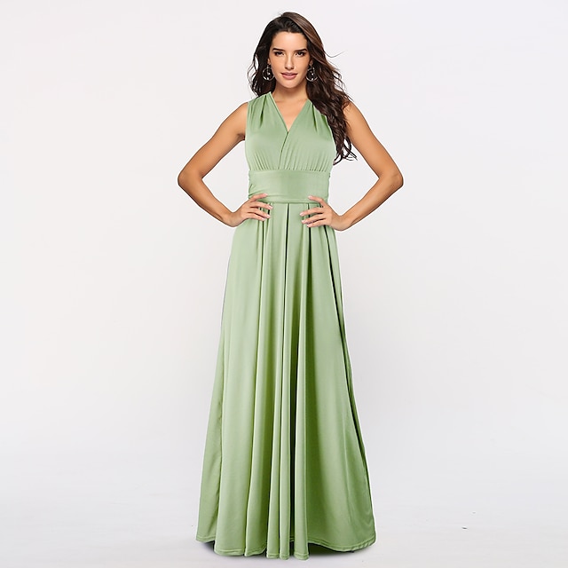  vestido de dama de honra linha a decote halter / decote em v sem mangas conversível infinito comprimento do chão elastano com faixa / fita / pregas vestido para impressionar 2025
