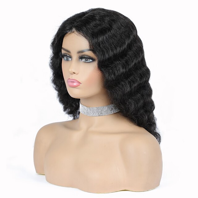 

Human Hair Wig Medium Length Loose Deep Wave Middle Part Natural Black Party Women Easy dressing Capless Brazilian Hair Women's Natural Black #1B 12 inch Party / Evening Daily Daily Wear