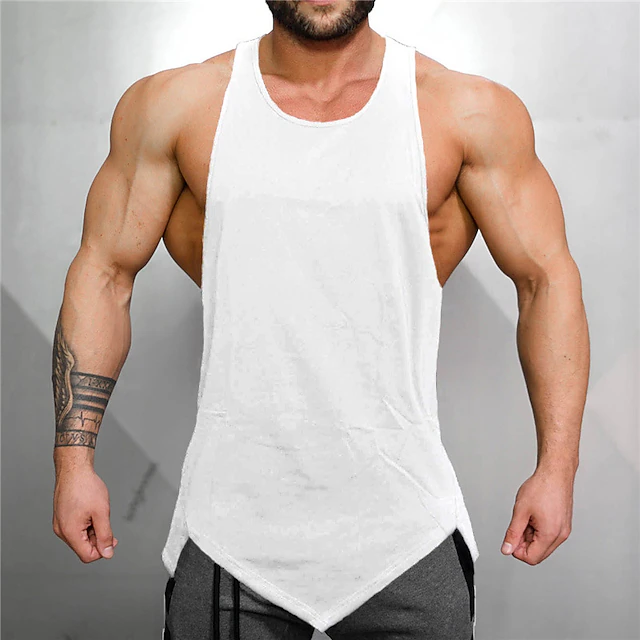Men's Tank Top Vest Top Undershirt Sleeveless U Neck Summer Plain Stylish Muscle Workout Irregular Hem Vacation Sport Daily Black White Red Top Tee for Men 6