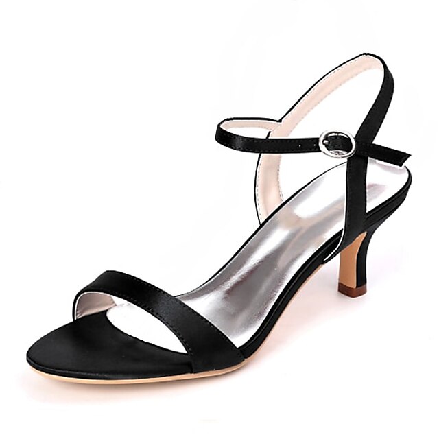 Women's Wedding Shoes Bridal Shoes Kitten Heel Open Toe Satin Buckle ...