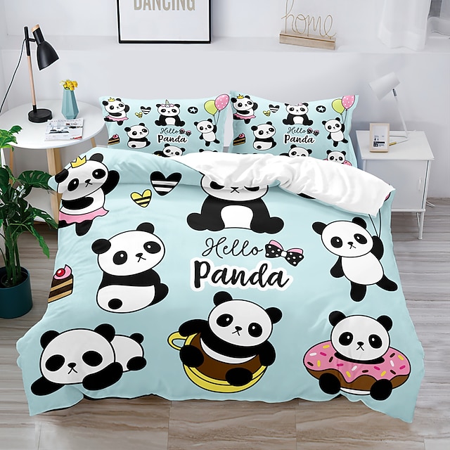  3D-Bettwäsche mit Panda-Kaninchen-Aufdruck, Bettbezug, Bettwäsche-Sets, Bettdeckenbezug mit 1 bedruckter Bettbezug oder Bettdecke, 2 Kissenbezüge für Doppelbett/Queen/King