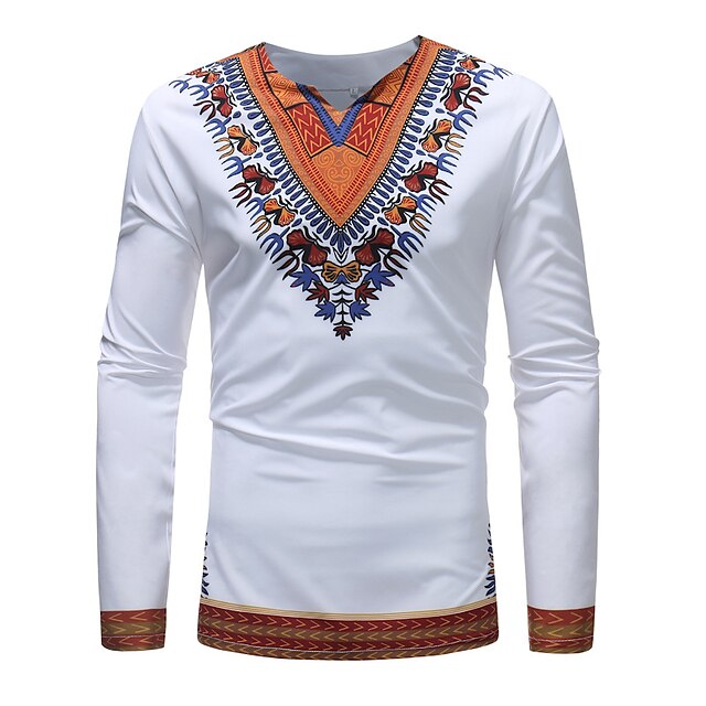 Mens Clothing Mens Tees & Tank Tops | Mens T shirt Tee Graphic Tribal V Neck Casual Daily Print Long Sleeve Tops Lightweight Fas