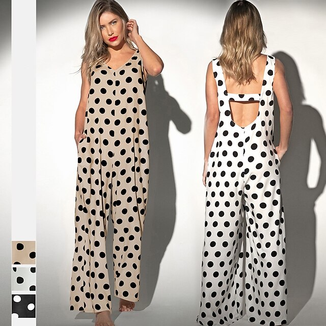 nuovo gilet da donna senza schienale con scollo a v a pois temperamento un  pezzo pantaloni larghi a gamba larga casual pantaloni da pendolare a casa  del 8984623 2022 a $16.49