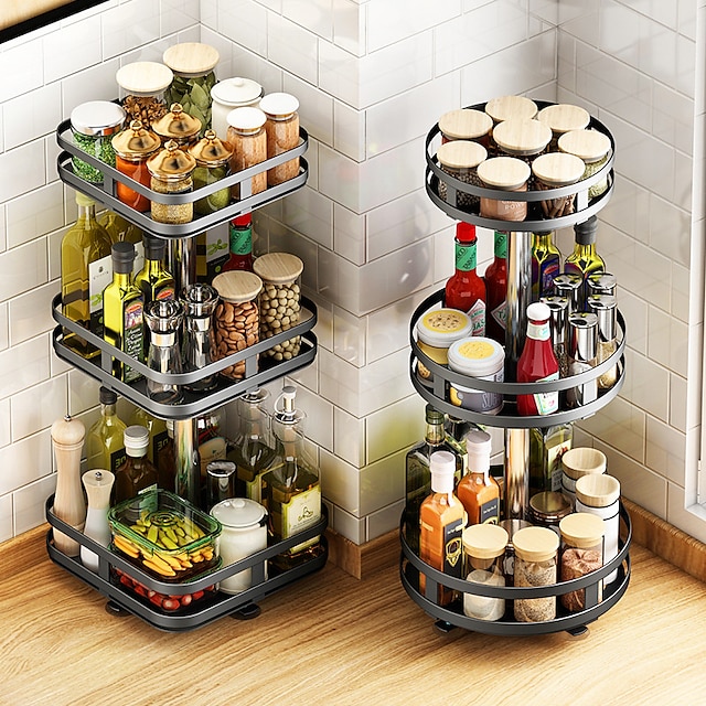  forgatható konyhai ételízesítő állvány pult sarok behelyezhető fűszer olaj só szósz ecetes üveg többfunkciós kerek tároló