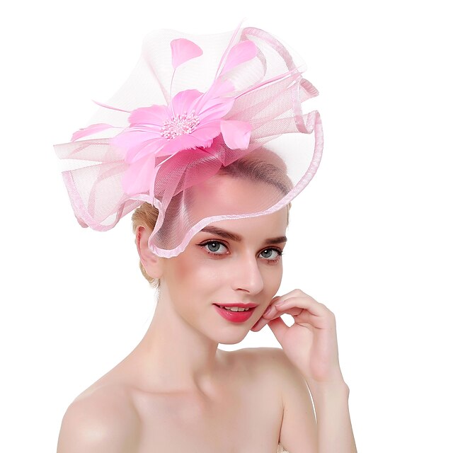  Fascinators Hats Headwear Organza Polyester / Polyamide Bucket Hat Party / Evening Holiday Vintage Style With Feather Headpiece Headwear