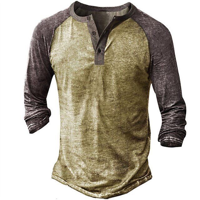 Men's T shirt Tee Henley Shirt Color Block Henley 3D Print Outdoor ...