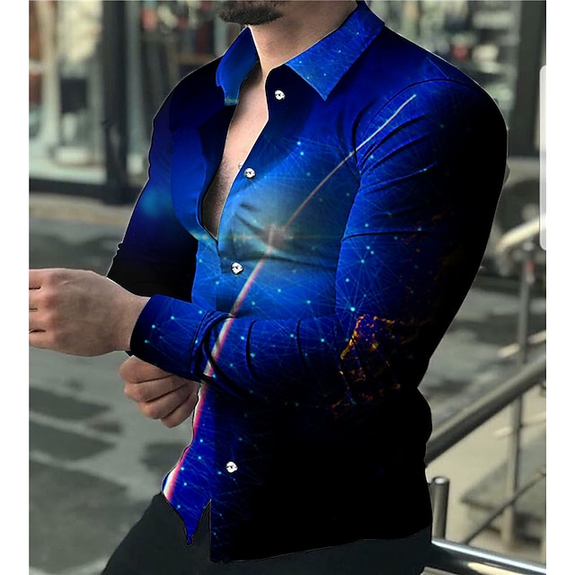  Voor heren Overhemd 3D-afdrukken 3D Print Strijkijzer Dagelijks Feestdagen 3D-afdrukken Button-omlaag Lange mouw Tops Casual Modieus Ademend blauw