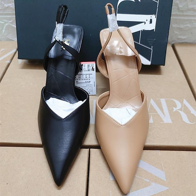 zapatos de mujer za 2021 primavera nuevos zapatos tacón alto puntiagudos desnudos tacones de de mujer boca baja negro todo-fósforo atrás zapatos individuales de mujer vacíos 9000016 2023 – €59.79
