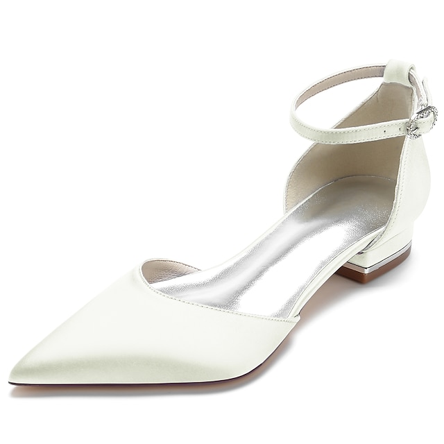  Women's Wedding Shoes Bridal Shoes Sparkling Glitter Flat Heel Ankle Strap Heel Pointed Toe Elegant Minimalism Satin Ankle Strap Wine Black White
