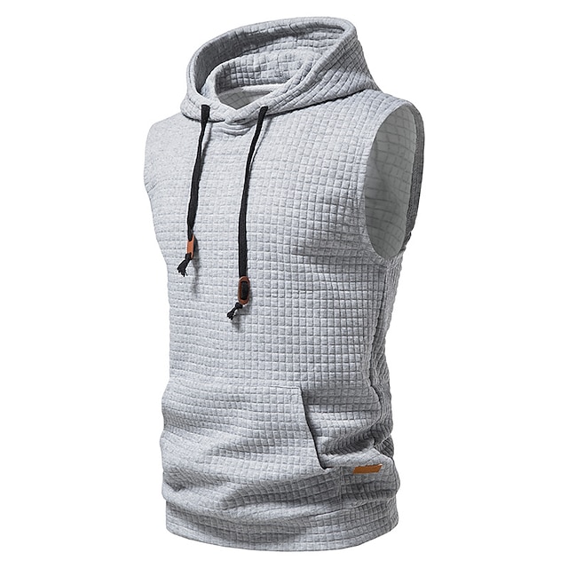 Mens Clothing Mens Hoodies & Sweatshirts | Mens Hooded Sweatshirt Sleeveless Solid Color Knitted Hoodie Pullover Vest - UD49152