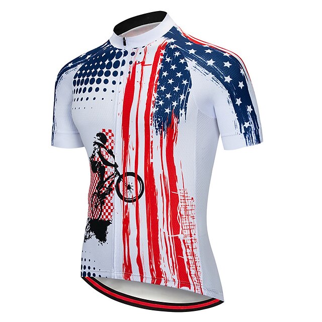  21Grams Men's Cycling Jersey Short Sleeve Bike Top with 3 Rear Pockets Mountain Bike MTB Road Bike Cycling Breathable Quick Dry Moisture Wicking White Polka Dot American / USA Spandex Polyester Sports