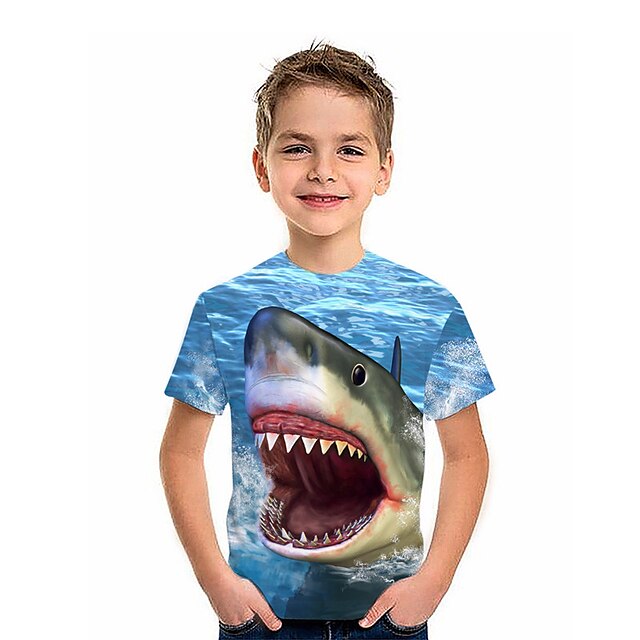 Baby & Kids Boys Clothing | Kids Boys T shirt Short Sleeve 3D Print Shark Animal Blue Children Tops Spring Summer Active Fashion