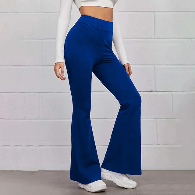 Women's Normal Bootcut Flare Flared Pants Fashion Full Length High Waist Plain Wide Leg Comfort Micro-elastic Casual Weekend Black Yellow Red Blue Summer Spring & Fall Regular Fit 13