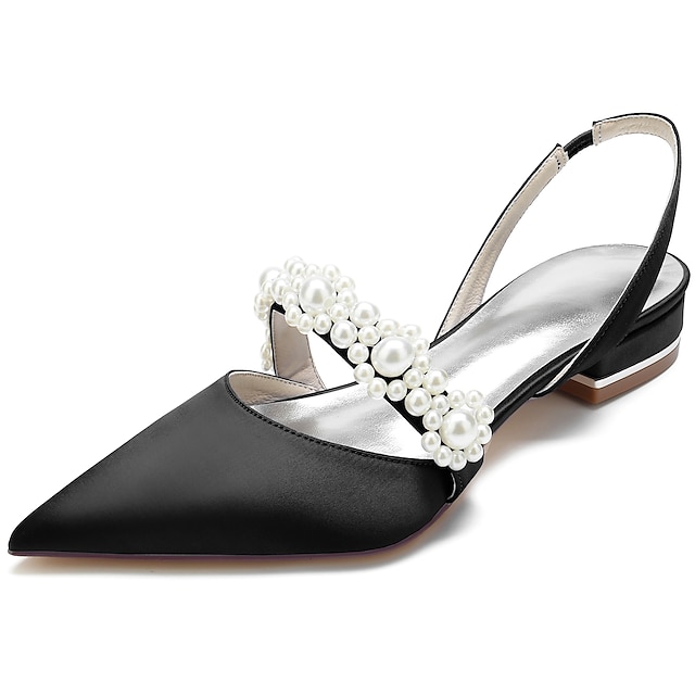  Női Esküvői cipők Extra méret Gyöngy Lapos Erősített lábujj Elegáns Szatén Rugalmas szalag Bor Fekete Fehér