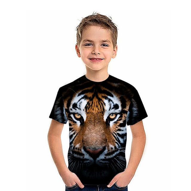 Baby & Kids Boys Clothing | Kids Boys T shirt Short Sleeve 3D Print Tiger Animal Blue Black Yellow Children Tops Spring Summer A