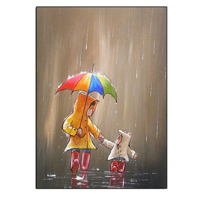 Home & Garden Wall Art | Oil Painting Handmade Hand Painted Wall Art Modern Abstract Children Walking In The Rain Home Decoratio