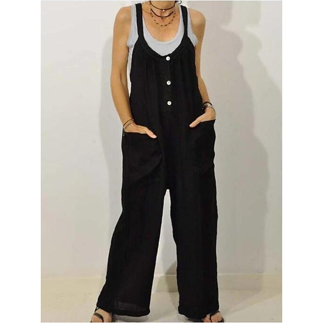 Womens Clothing Womens Bottoms | Womens Fashion Jumpsuit Rompers Side Pockets Full Length Pants Casual Weekend Inelastic Plain C