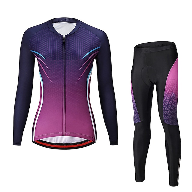  21Grams® Women's Long Sleeve Cycling Jersey with Tights Mountain Bike MTB Road Bike Cycling Green Purple Dark Purple Gradient Bike Clothing Suit Spandex Polyester 3D Pad Breathable Quick Dry Moisture