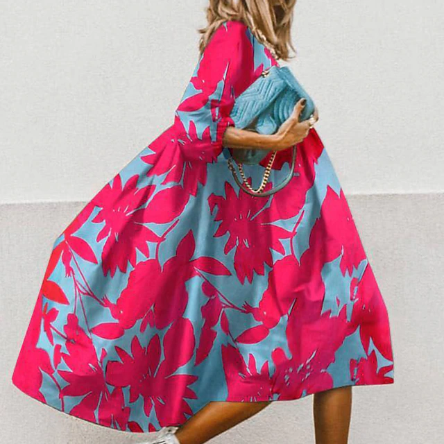 Women's Midi Dress Casual Dress Floral Dress Stylish Casual Outdoor Vacation Holiday Loose Fit Floral Leopard Pure Color Half Sleeve Crew Neck Black Purple Fuchsia Green Spring Fall Autumn 10