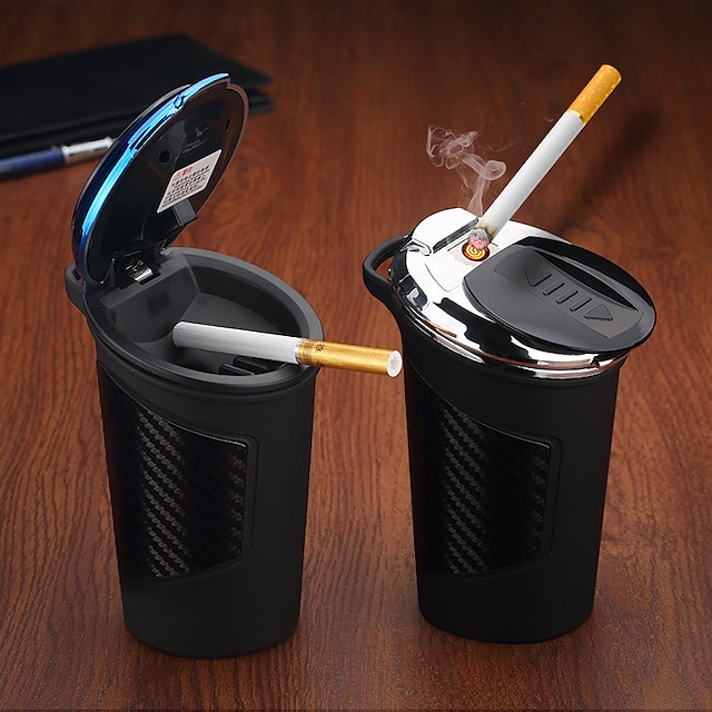 Ashtray for Car,Universal Ashtray with Cover Innovative Car Supplies with Lid Blue LED Light and Removable Lighter 