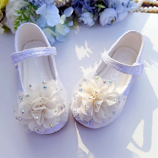 Shoes & Bags Kids Shoes | Girls Flats Flower Girl Shoes Lace Breathable Mesh Breathability Little Kids(4-7ys) Flower White Pink 