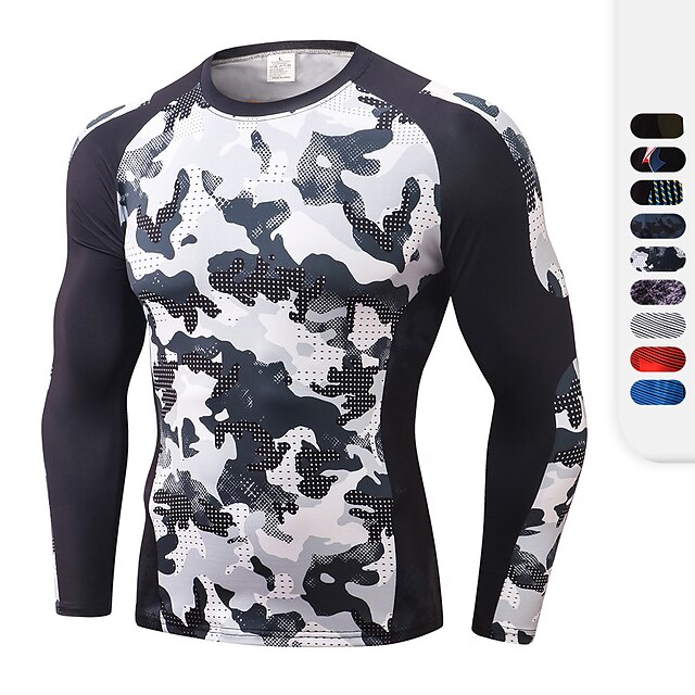  Men's Long Sleeve Compression Shirt Running Shirt Tee Tshirt Top Athletic Breathable Quick Dry Lightweight Fitness Gym Workout Running Jogging Training Sportswear Camo / Camouflage Black / Coffee