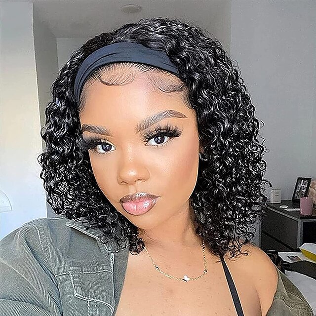 Beauty & Hair Wigs & Hair Pieces | Human Hair Wig Long Deep Wave With Headband Natural Black Fashionable Design Classic Women Ma