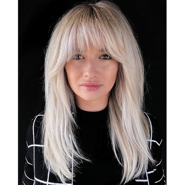 Long Layered Wigs Flattering Hairstyle Wigs Shiny Blonde Wigs with Deep ...