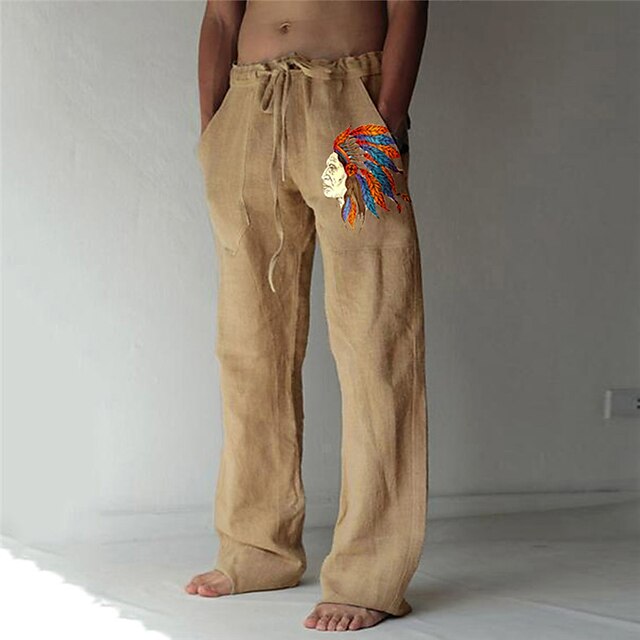 Mens Clothing Mens Bottoms | Mens Fashion Designer Straight Trousers Beach Pants 3D Print Elastic Drawstring Design Front Pocket